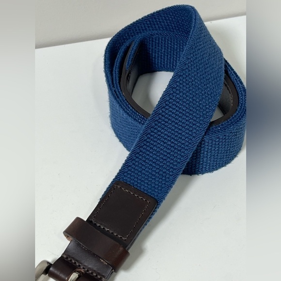 Vineyard Vines 42W Navy Knit Cotton Woven Belt Leather Accents Metal Clasp Prep - Picture 3 of 10